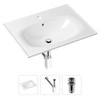 Комплект 3 в 1 Lavinia Boho Bathroom Sink 21520447: врезная фарфоровая раковина 60 см, металлический сифон, донный клапан