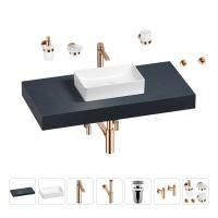 Раковина 42 см со столешницей 100 см Wellsee Pure BY Wellsee 201010819 в наборе 10 в 1: столешница, раковина, высокий смеситель, сифон, выпуск, кран-вентили, аксессуары (цвет розовое золото)