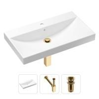 Комплект 3 в 1 Lavinia Boho Bathroom Sink 21520614: врезная фарфоровая раковина 80 см, металлический сифон, донный клапан