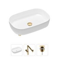 Комплект 3 в 1 Lavinia Boho Bathroom Sink 21520104: накладная фарфоровая раковина 54 см, металлический сифон, донный клапан