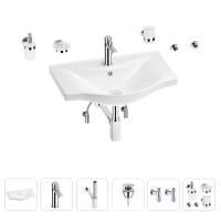 Раковина для ванной Wellsee Bisou 201007316 в наборе 9 в 1: раковина белого глянцевого цвета, смеситель, сифон, донный клапан, угловые вентили, аксессуары (цвет набора хром)