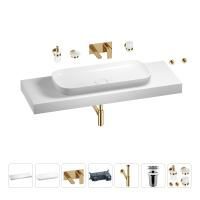 Раковина 90 см со столешницей 140 см Wellsee Croquis 201008583 в наборе 9 в 1: столешница, раковина, встраиваемый смеситель, сифон, выпуск, аксессуары (цвет набора золото)