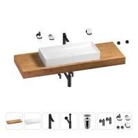 Раковина 75 см со столешницей 140 см Wellsee Pure BY Wellsee 201011837 в наборе 10 в 1: столешница, раковина, высокий смеситель, сифон, выпуск, кран-вентили, аксессуары (цвет матовый черный)