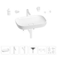 Раковина для ванной Wellsee Croquis 201005675 в наборе 9 в 1: раковина белого глянцевого цвета, высокий смеситель, сифон, выпуск, угловые вентили, аксессуары (цвет матовый белый)