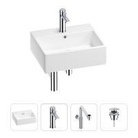 Раковина для ванной Wellsee Graceful Pro 201002946 в наборе 4 в 1: раковина белого глянцевого цвета, смеситель, сифон, донный клапан (цвет набора хром)