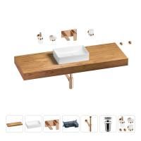 Раковина 42 см со столешницей 140 см Wellsee Pure BY Wellsee 201011019 в наборе 9 в 1: столешница, раковина, встраиваемый смеситель, сифон, выпуск, аксессуары (цвет набора розовое золото)