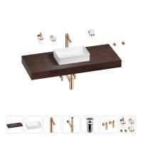 Раковина 42 см со столешницей 120 см Wellsee Pure BY Wellsee 201010939 в наборе 10 в 1: столешница, раковина, высокий смеситель, сифон, выпуск, кран-вентили, аксессуары (цвет розовое золото)