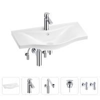 Раковина для ванной Wellsee Bisou 201005316 в наборе 5 в 1: раковина белого глянцевого цвета, смеситель, сифон, донный клапан, угловые вентили (цвет набора хром)