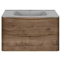 Тумба Vincea Paola 800 подвесная, 2 выкатных ящика soft close, V.Oak с умывальником VCB-2VP800G из искусственного камня, цвет серый