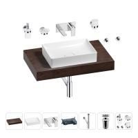 Раковина 50 см со столешницей 80 см Wellsee Pure BY Wellsee 201011141 в наборе 9 в 1: столешница, раковина, встраиваемый смеситель, сифон, выпуск, аксессуары (цвет набора хром)