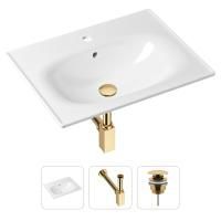 Комплект 3 в 1 Lavinia Boho Bathroom Sink 21520452: врезная фарфоровая раковина 60 см, металлический сифон, донный клапан