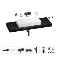 Раковина 75 см со столешницей 140 см Wellsee Pure BY Wellsee 201011907 в наборе 9 в 1: столешница, раковина, встраиваемый смеситель, сифон, выпуск, аксессуары (цвет набора матовый черный)