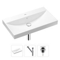 Комплект 3 в 1 Lavinia Boho Bathroom Sink 21520631: врезная фарфоровая раковина 80 см, металлический сифон, донный клапан