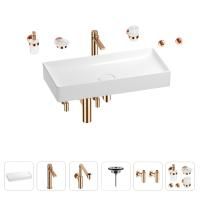 Раковина для ванной Wellsee Pure BY Wellsee 201006539 в наборе 9 в 1: раковина белого глянцевого цвета, высокий смеситель, сифон, выпуск, угловые вентили, аксессуары (цвет розовое золото)