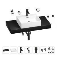 Раковина 50 см со столешницей 100 см Wellsee Graceful Pro 201012502 в наборе 10 в 1: столешница, раковина, смеситель, сифон, донный клапан, угловые вентили, аксессуары (цвет матовый черный)