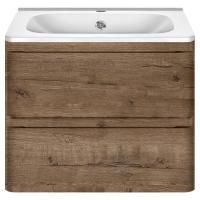 Тумба Vincea Vico 600 подвесная, 2 выкатных ящика soft close, V.Oak с умывальником VCB-2VP600W из искуственного камня, цвет белый