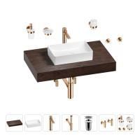 Раковина 42 см со столешницей 80 см Wellsee Pure BY Wellsee 201010759 в наборе 10 в 1: столешница, раковина, высокий смеситель, сифон, выпуск, кран-вентили, аксессуары (цвет розовое золото)