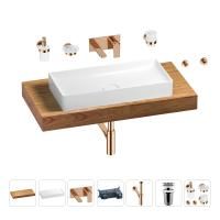 Раковина 75 см со столешницей 100 см Wellsee Pure BY Wellsee 201011604 в наборе 9 в 1: столешница, раковина, встраиваемый смеситель, сифон, выпуск, аксессуары (цвет набора розовое золото)