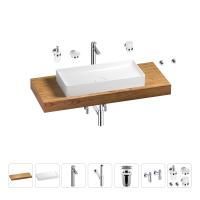 Раковина 75 см со столешницей 120 см Wellsee Pure BY Wellsee 201011711 в наборе 10 в 1: столешница, раковина, высокий смеситель, сифон, выпуск, кран-вентили, аксессуары (цвет хром)