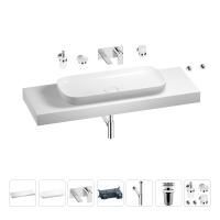 Раковина 90 см со столешницей 140 см Wellsee Croquis 201008581 в наборе 9 в 1: столешница, раковина, встраиваемый смеситель, сифон, выпуск, аксессуары (цвет набора хром)