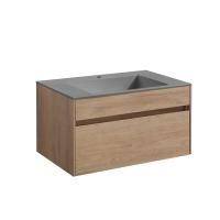 Тумба Vincea Chiara 800 подвесная, 1 выкатной ящик soft-close, N.Oak с умывальником VCB-13800G из кварца, цвет серый
