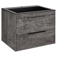 Тумба Vincea Chiara 2D 600 подвесная, 2 выкатных ящика soft-close, G.Stone с умывальником VCB-13600B из кварца, цвет черный