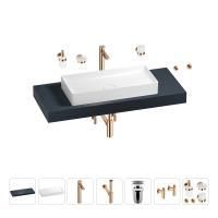 Раковина 75 см со столешницей 120 см Wellsee Pure BY Wellsee 201011694 в наборе 10 в 1: столешница, раковина, высокий смеситель, сифон, выпуск, кран-вентили, аксессуары (цвет розовое золото)