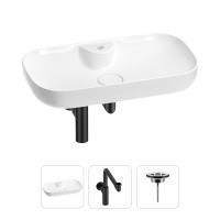 Раковина для ванной Wellsee Croquis 2.0 201001072 в наборе 3 в 1: овальная раковина белого глянцевого цвета, сифон, выпуск в цвете матовый черный