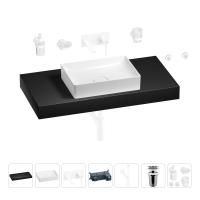 Раковина 50 см со столешницей 100 см Wellsee Pure BY Wellsee 201011310 в наборе 9 в 1: столешница, раковина, встраиваемый смеситель, сифон, выпуск, аксессуары (цвет набора матовый белый)