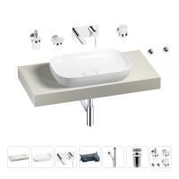 Раковина 60 см со столешницей 100 см Wellsee Croquis 201008026 в наборе 9 в 1: столешница, раковина, встраиваемый смеситель, сифон, выпуск, аксессуары (цвет набора хром)