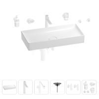 Раковина для ванной Wellsee Pure BY Wellsee 201006540 в наборе 9 в 1: раковина белого глянцевого цвета, высокий смеситель, сифон, выпуск, угловые вентили, аксессуары (цвет матовый белый)