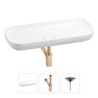 Раковина для ванной Wellsee Croquis 201001034 в наборе 3 в 1: овальная раковина белого глянцевого цвета, сифон, выпуск в цвете розовое золото