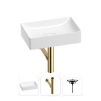 Раковина для ванной Wellsee Pure BY Wellsee 201001213 в наборе 3 в 1: прямоугольная раковина белого глянцевого цвета, сифон, выпуск в цвете золото