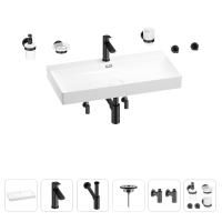 Раковина для ванной Wellsee Bromance 201007602 в наборе 9 в 1: раковина белого глянцевого цвета, смеситель, сифон, выпуск, угловые вентили, аксессуары (цвет набора матовый черный)