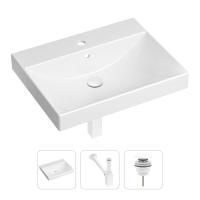 Комплект 3 в 1 Lavinia Boho Bathroom Sink 21520565: врезная фарфоровая раковина 60 см, металлический сифон, донный клапан