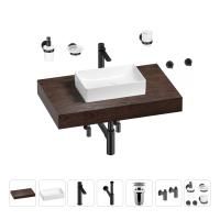 Раковина 42 см со столешницей 80 см Wellsee Pure BY Wellsee 201010757 в наборе 10 в 1: столешница, раковина, высокий смеситель, сифон, выпуск, кран-вентили, аксессуары (цвет матовый черный)