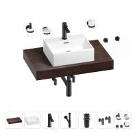 Раковина 43 см со столешницей 80 см Wellsee Graceful Pro 201012187 в наборе 10 в 1: столешница, раковина, смеситель, сифон, донный клапан, угловые вентили, аксессуары (цвет матовый черный)