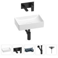 Раковина для ванной Wellsee Pure BY Wellsee 201002532 в наборе 4 в 1: раковина белого глянцевого цвета, встраиваемый смеситель, сифон, выпуск (цвет набора матовый черный)