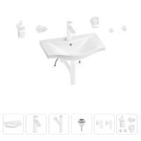 Раковина для ванной Wellsee Bisou 201007175 в наборе 9 в 1: раковина белого глянцевого цвета, смеситель, сифон, донный клапан, угловые вентили, аксессуары (цвет набора матовый белый)