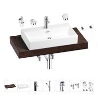 Раковина 70 см со столешницей 100 см Wellsee Graceful Pro 201012666 в наборе 10 в 1: столешница, раковина, смеситель, сифон, донный клапан, угловые вентили, аксессуары (цвет хром)
