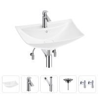 Раковина для ванной Wellsee Cerulean 201004676 в наборе 5 в 1: раковина белого глянцевого цвета, смеситель, сифон, выпуск, угловые вентили (цвет набора хром)