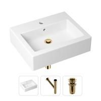 Комплект 3 в 1 Lavinia Boho Bathroom Sink 21520678: накладная фарфоровая раковина 50.5 см, металлический сифон, донный клапан