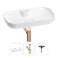 Раковина для ванной Wellsee Croquis 2.0 201001094 в наборе 3 в 1: овальная раковина белого глянцевого цвета, сифон, выпуск в цвете розовое золото