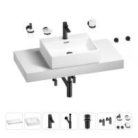 Раковина 50 см со столешницей 100 см Wellsee Graceful Pro 201012497 в наборе 10 в 1: столешница, раковина, смеситель, сифон, донный клапан, угловые вентили, аксессуары (цвет матовый черный)