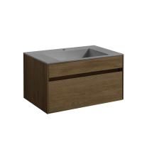 Тумба Vincea Chiara 800 подвесная, 1 выкатной ящик soft-close, T.Oak с умывальником VCB-13800G из кварца, цвет серый