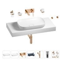 Раковина 60 см со столешницей 100 см Wellsee Croquis 201008109 в наборе 9 в 1: столешница, раковина, встраиваемый смеситель, сифон, выпуск, аксессуары (цвет набора розовое золото)