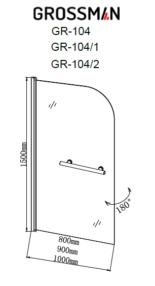 Шторка для ванны Grossman GR-104/2 (150*100) алюминиевый профиль, стекло прозрачное 6мм