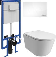 Комплект Унитаз подвесной DIWO Архангельск 0800 безободковый, с микролифтом + Инсталляция STWORKI + Кнопка Хельсинки 500470 белая
