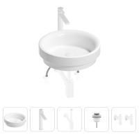Раковина для ванной Wellsee Doux 201004220 в наборе 5 в 1: раковина белого глянцевого цвета, высокий смеситель, сифон, донный клапан, угловые вентили (цвет набора матовый белый)