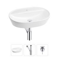 Раковина для ванной Wellsee Calin 201000976 в наборе 3 в 1: овальная раковина белого глянцевого цвета, сифон, донный клапан в цвете хром